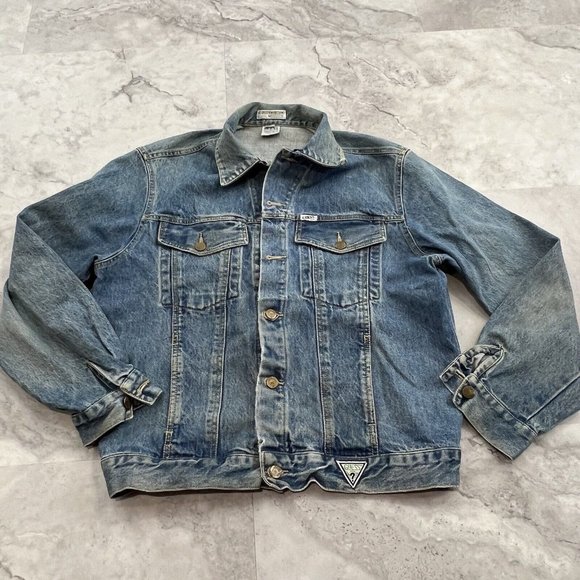Vintage Guess Georges Marciano‎ Denim Jean Jacket Mens Size Large 80s Big Logo - Picture 1 of 12